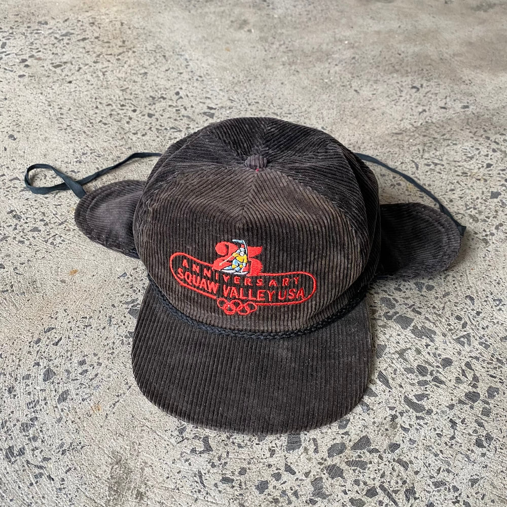 Squaw Valley USA Brown Ear Flap Corduroy 1985 Vintage Cap