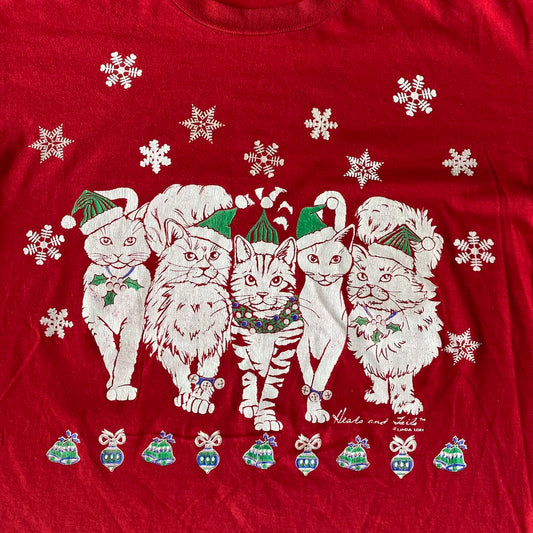 Cats Front & Back Christmas Vintage T-shirt