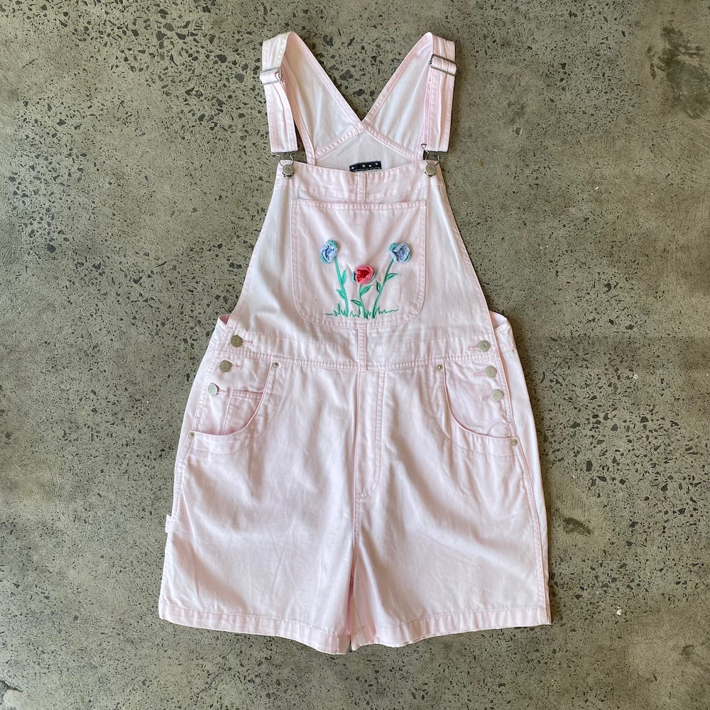 Baby Pink Crochet Flowers Short Overalls