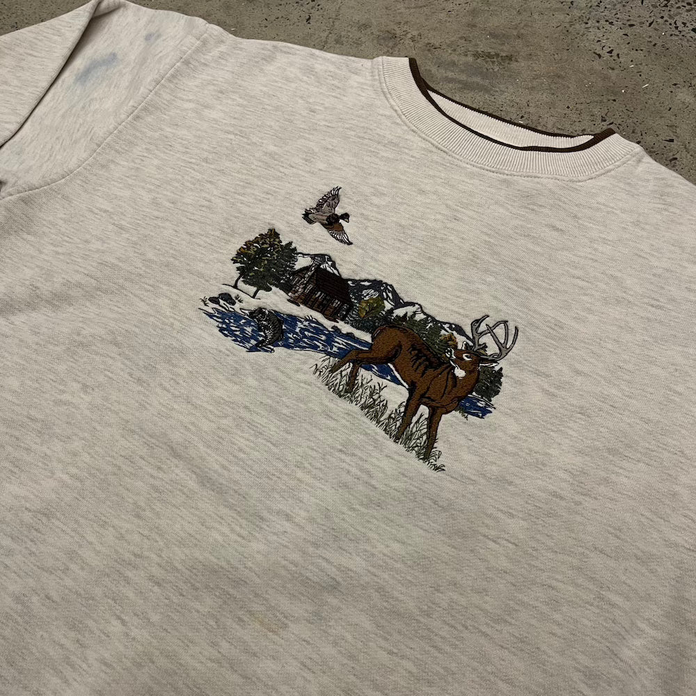 Embroidered Animal Landscape Vintage Sweater