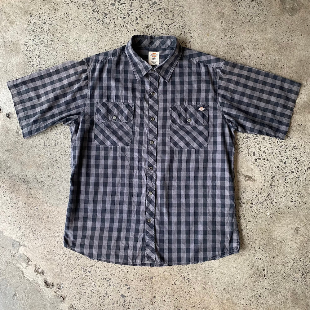 Dickies Grey/Black Gingham Short Sleeve Button Up