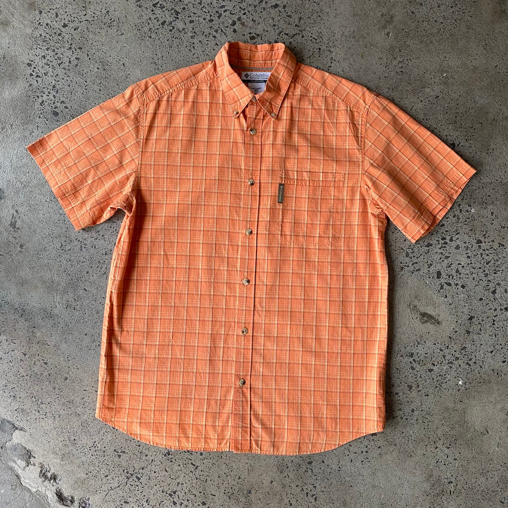 Columbia Orange Tartan Short Sleeve Button Up