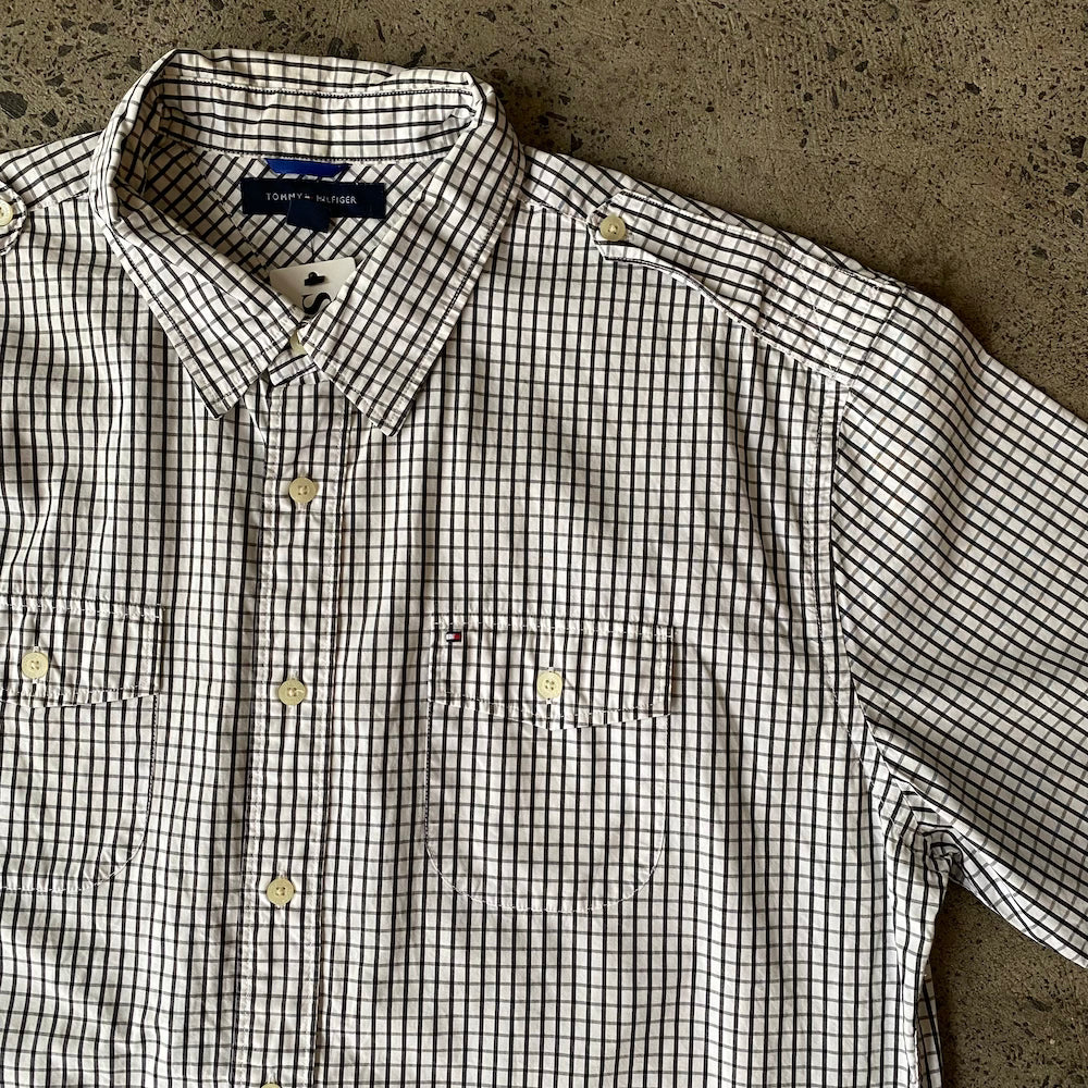 Graph Plaid Black/White Short Sleeve Button Up Tommy Hilfiger