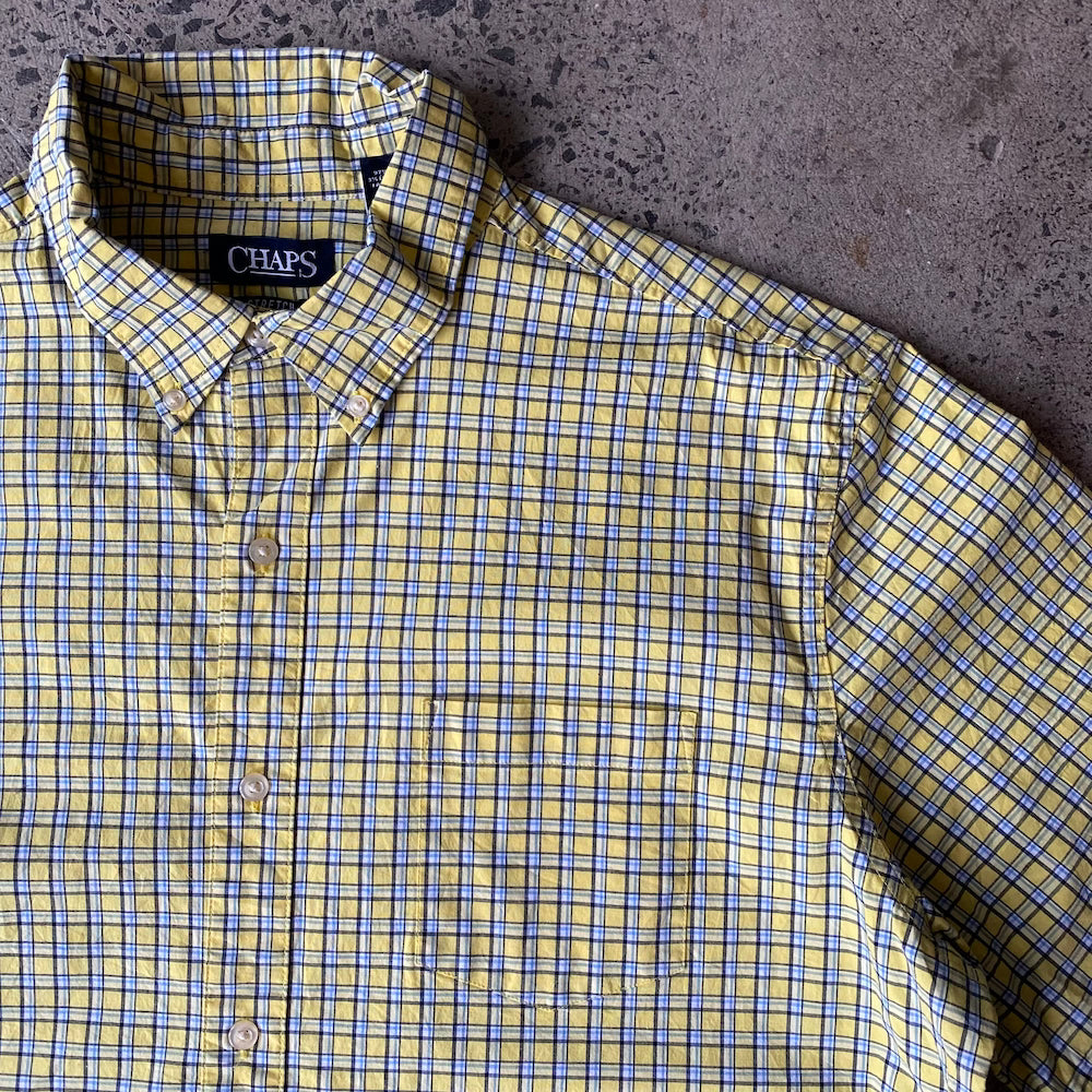 Yellow Chaps Plaid Short Sleeve Button up