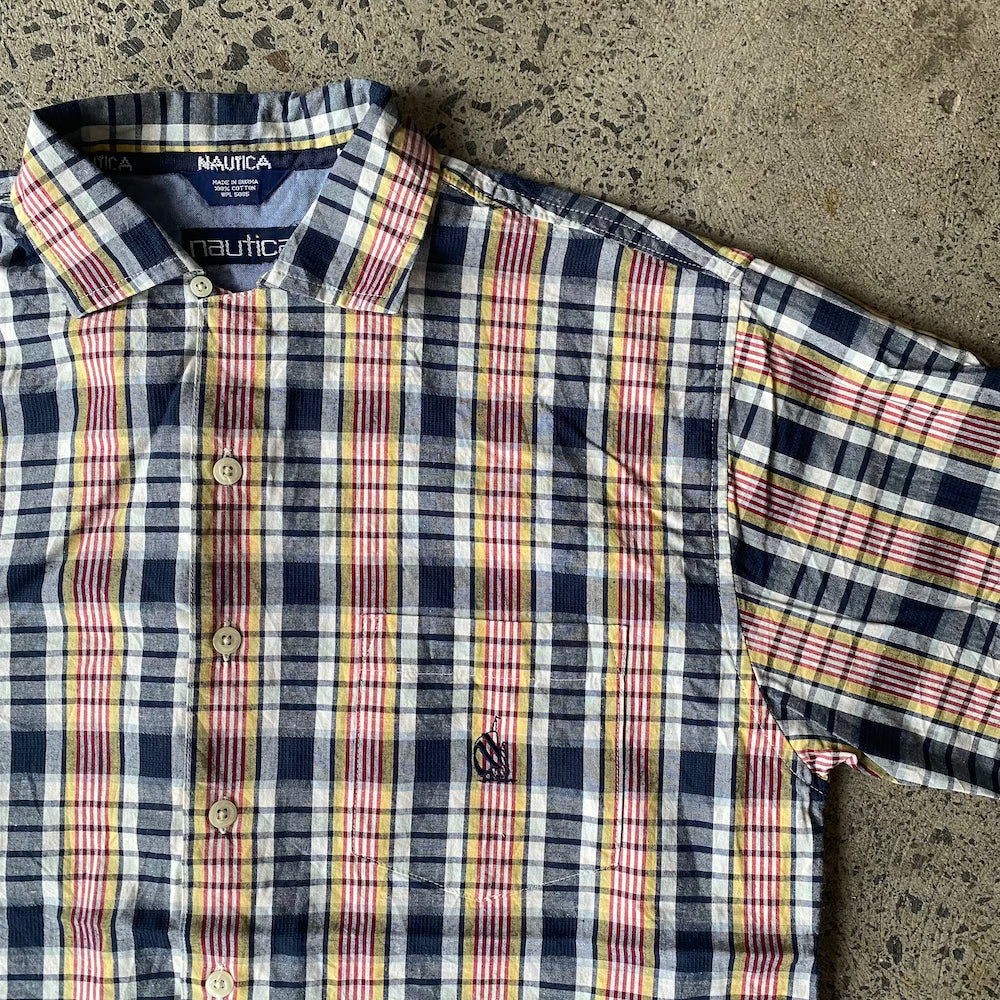 Nautica Yellow/Black/Red Short Sleeve Button Up