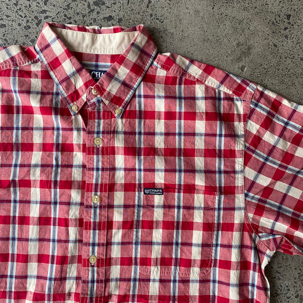 Chaps Red/Cream Tartan Short Sleeve Button Up