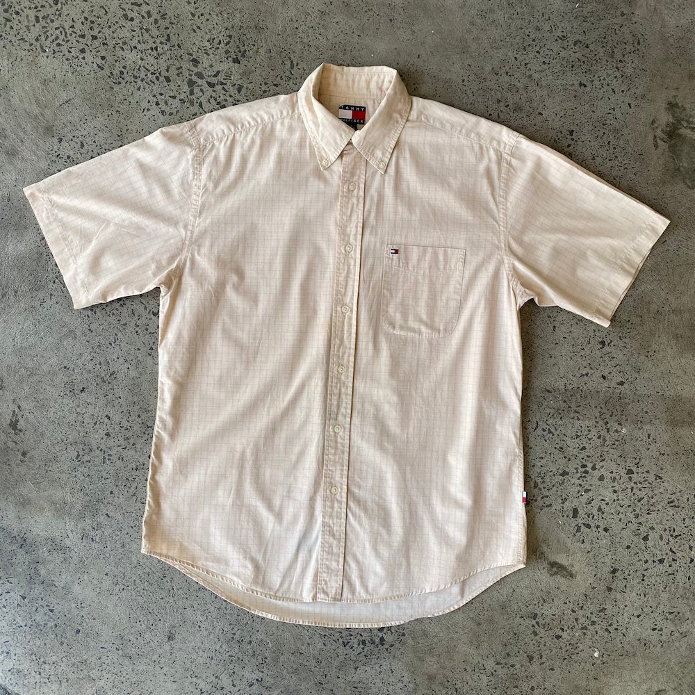 Beige/White Plaid Tommy Hilfiger Short Sleeve Button Up