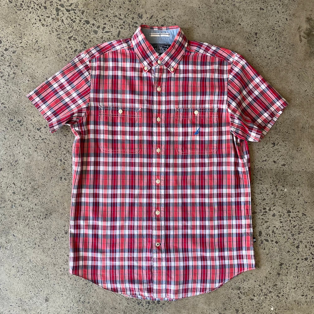 Red/Blue Plaid Nautica Short Sleeve Button Up
