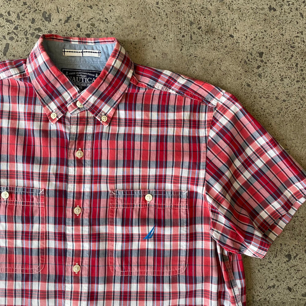 Red/Blue Plaid Nautica Short Sleeve Button Up