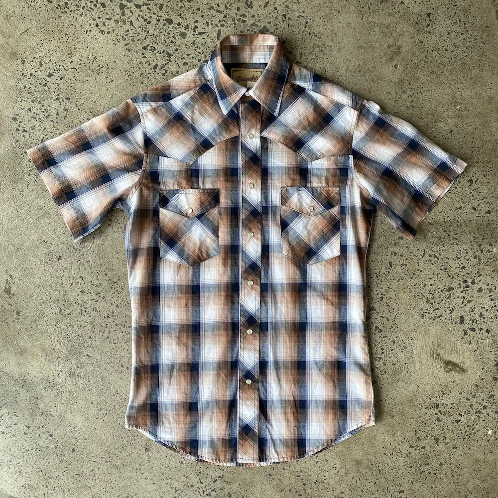 Brown & Navy Wrangler Short Sleeve Western Button Up