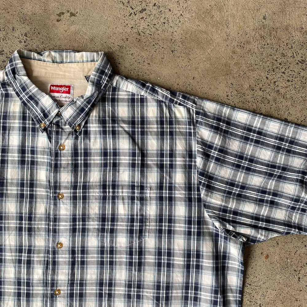 Wrangler Navy Blue Tartan Short Sleeve Button Up