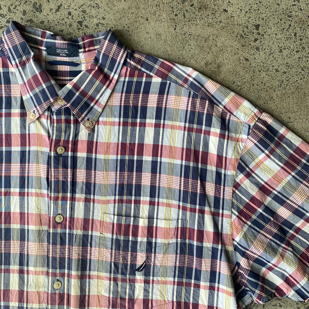 Nautica Navy/Red/Yellow Plaid Short Sleeve Button Up