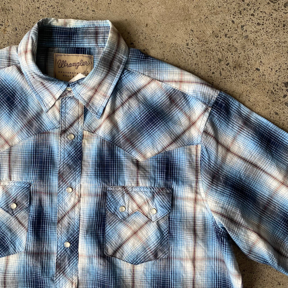 Blue Plaid Wrangler Western Short Sleeve Button Up
