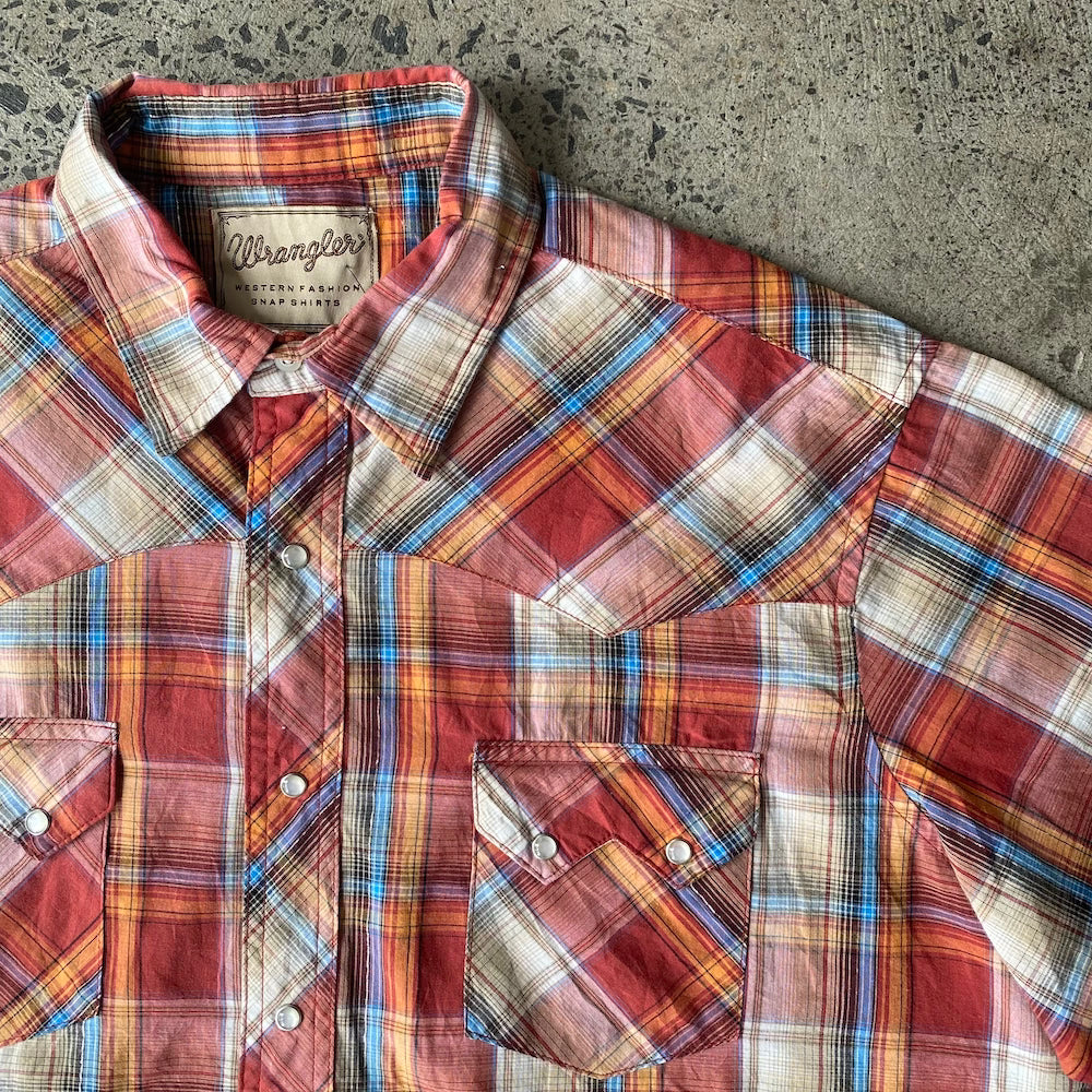 Orange/Red/Blue Wrangler Short Sleeve Western Button Up