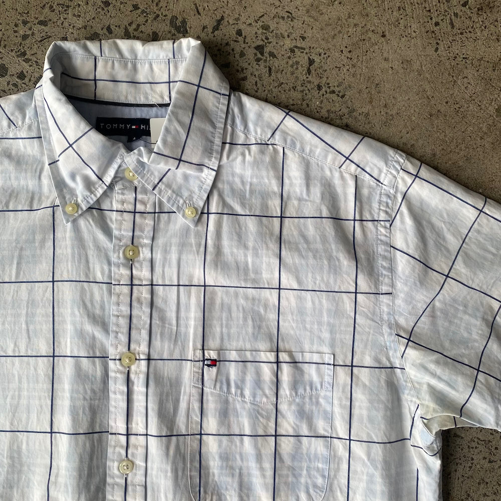 Light Blue Tommy Hilfiger Plaid Short Sleeve Button Up