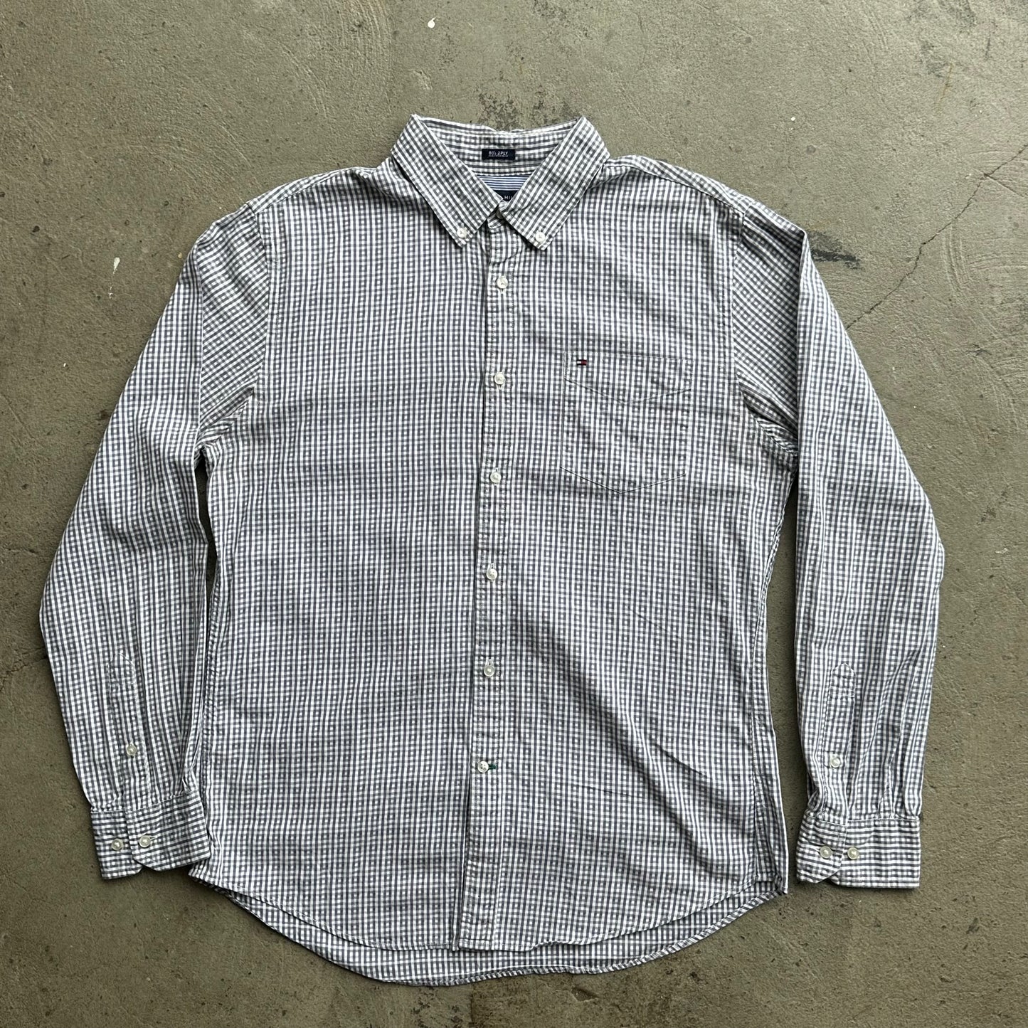 Tommy Hilfiger Grey and White Long Sleeve Button Up