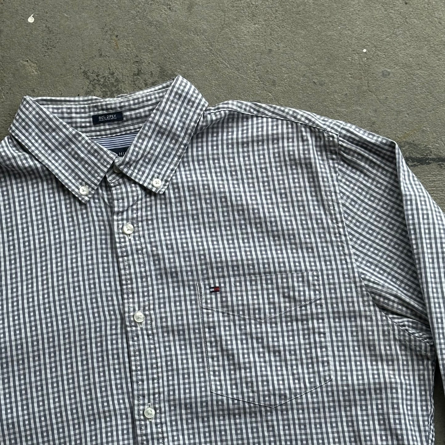 Tommy Hilfiger Grey and White Long Sleeve Button Up