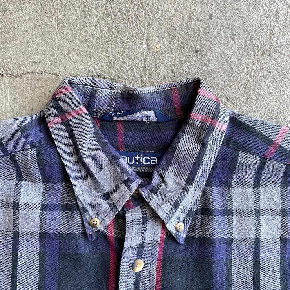 Nautica Black/Red/Navy/Grey Plaid Long Sleeve Button Up