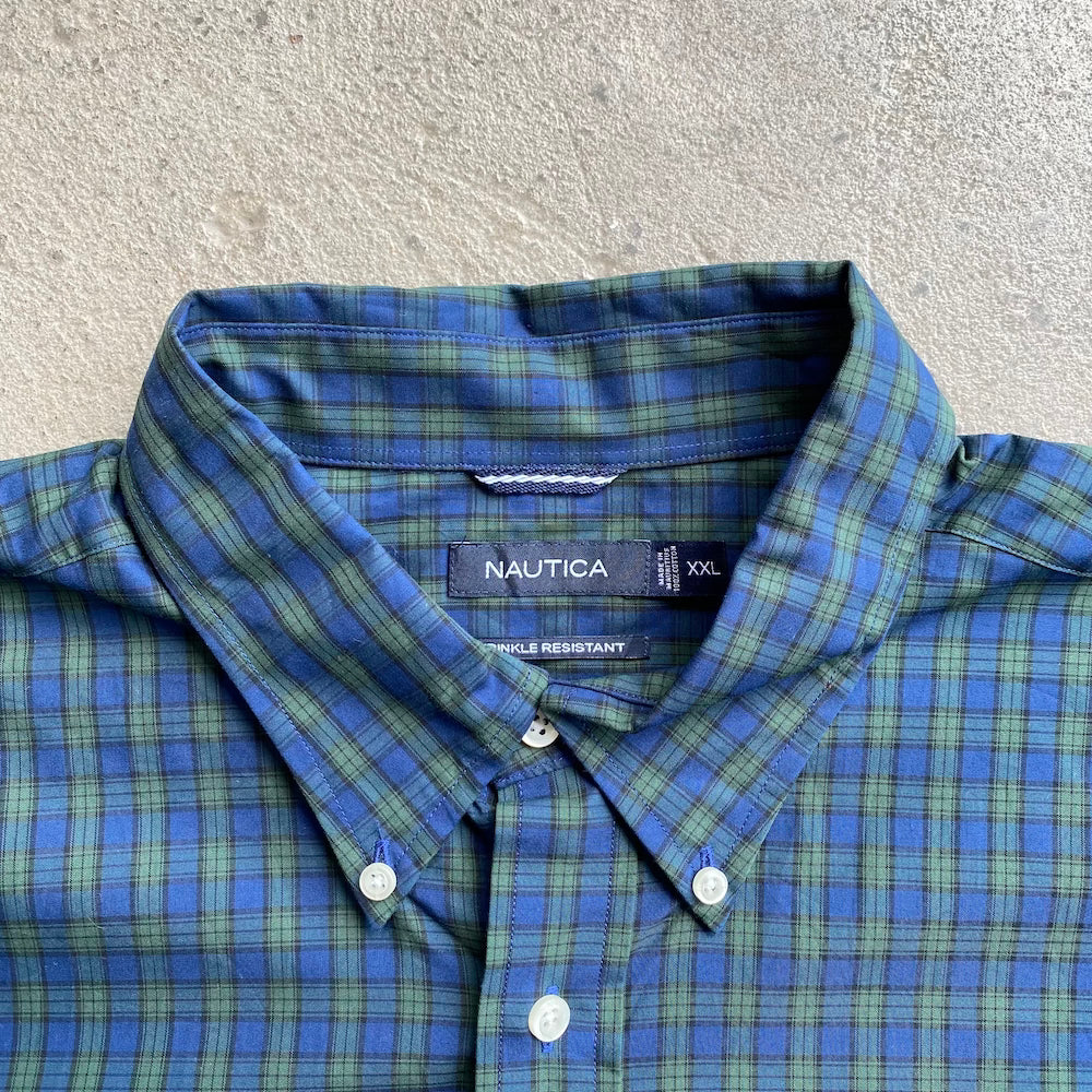 Nautica Black Watch Tartan Green/Navy Long Sleeve Button up
