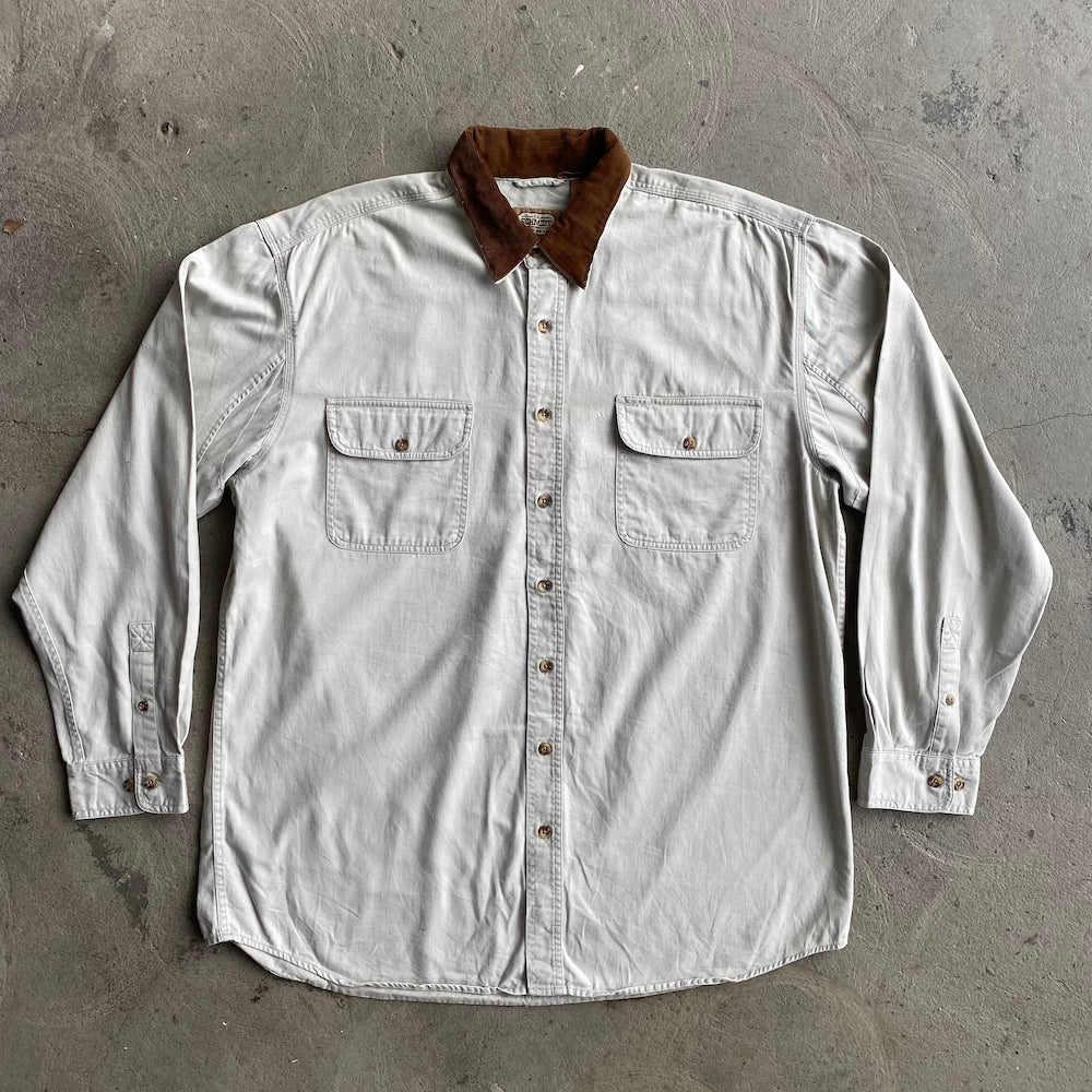 Beige Long sleeve Brown Corduroy Collar Button Up