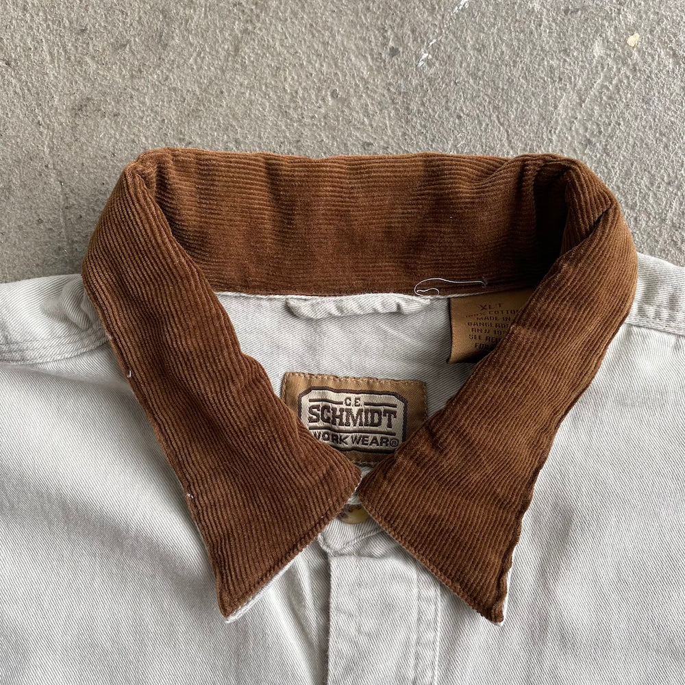 Beige Long sleeve Brown Corduroy Collar Button Up