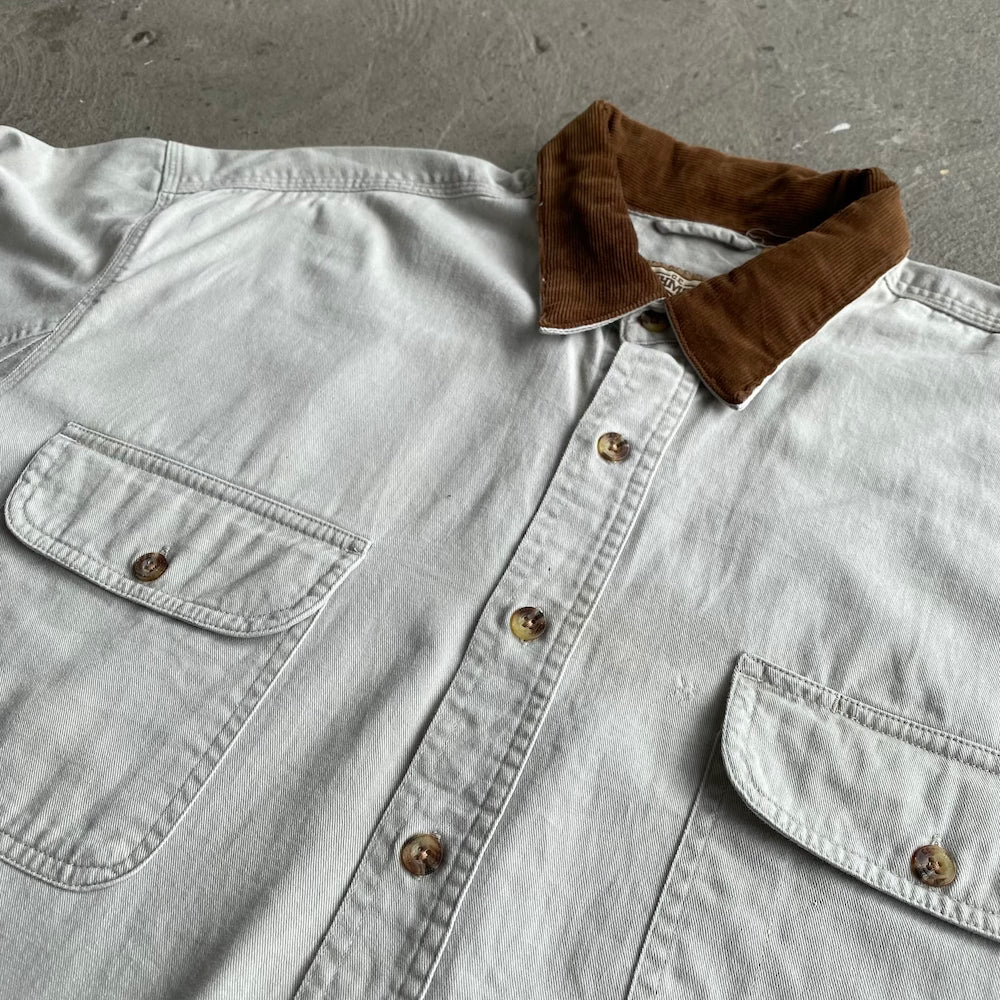 Beige Long sleeve Brown Corduroy Collar Button Up