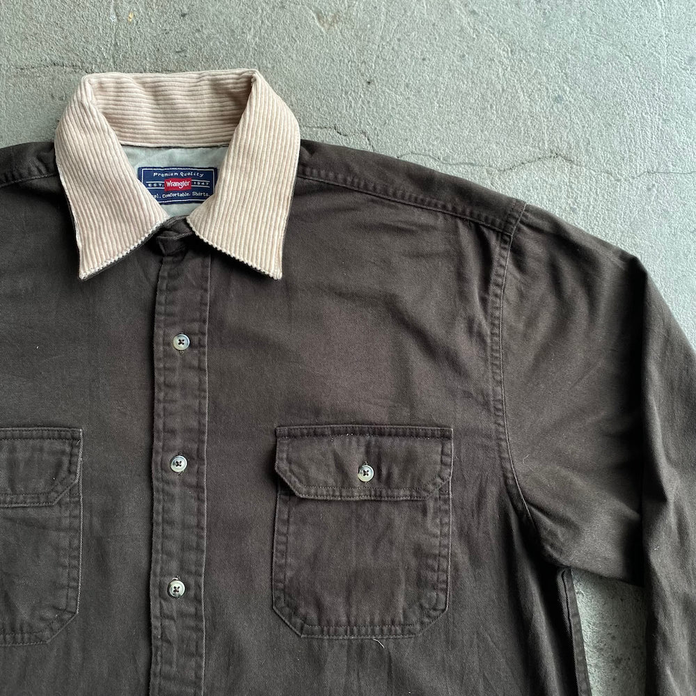 Wrangler Dark Brown/Black Tan Corduroy Collar Long Sleeve Button Up