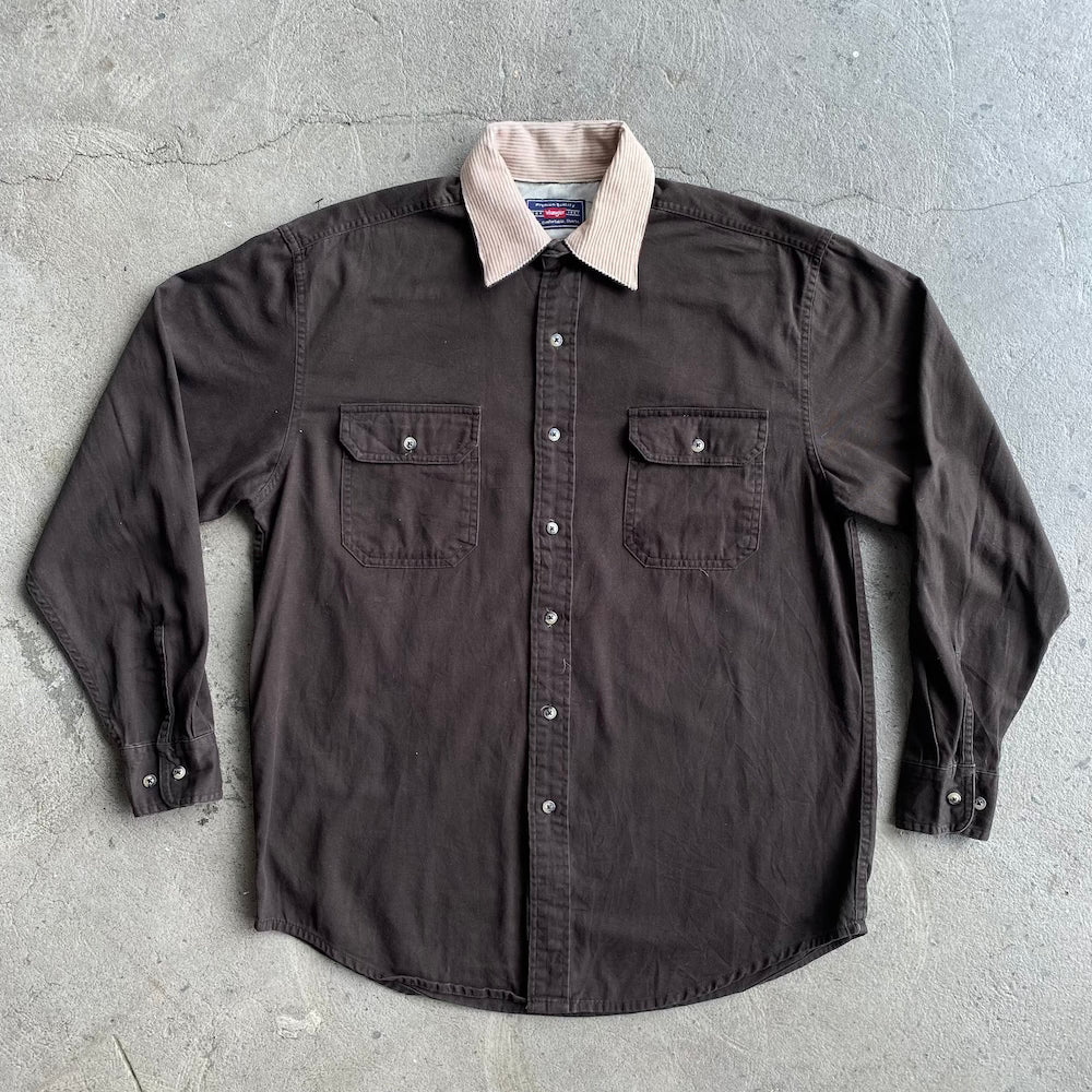 Wrangler Dark Brown/Black Tan Corduroy Collar Long Sleeve Button Up