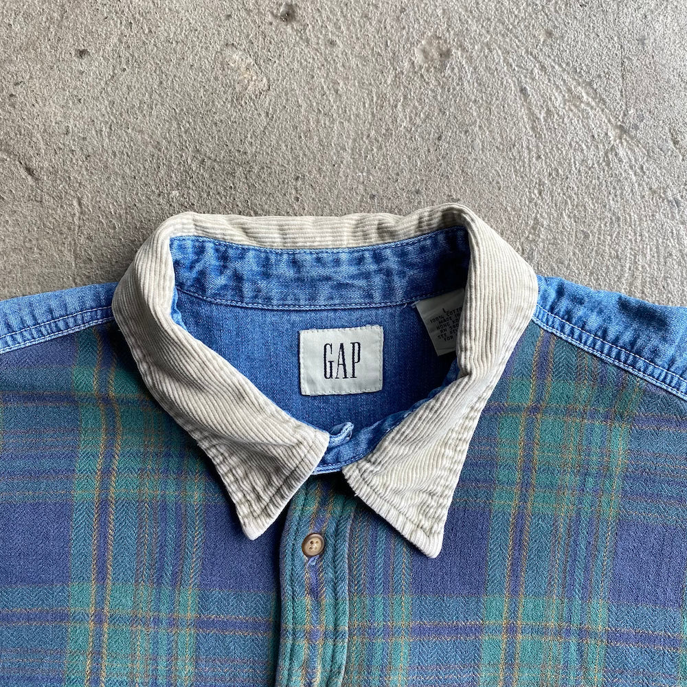 Gap Denim/Plaid Corduriy Collar Long Sleeve Button Up