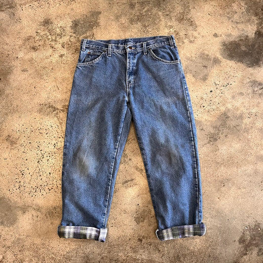Vintage Dickies Blue Denim Carpenter Pants Flannel Lined Size 34