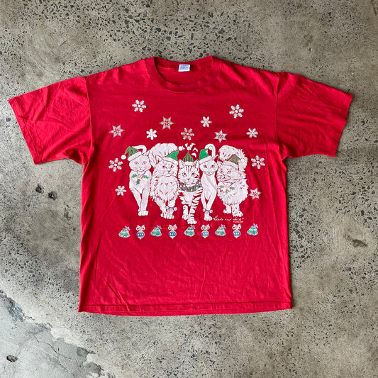 Cats Front & Back Christmas Vintage T-shirt