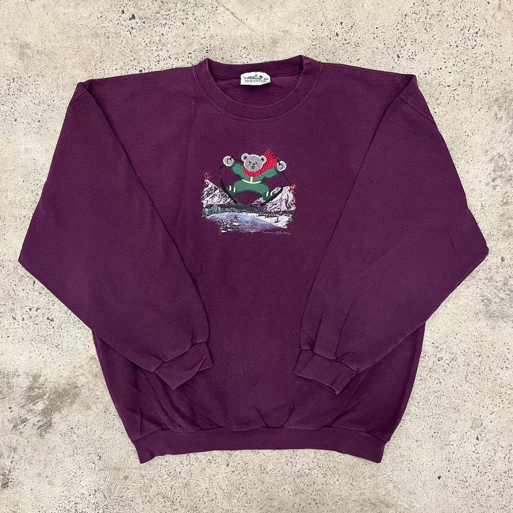 Embroidered Skiing Bear Vintage Sweater