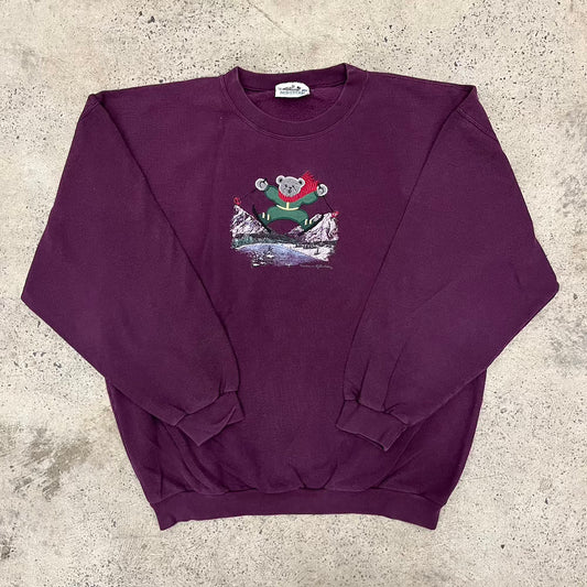 Embroidered Skiing Bear Vintage Sweater