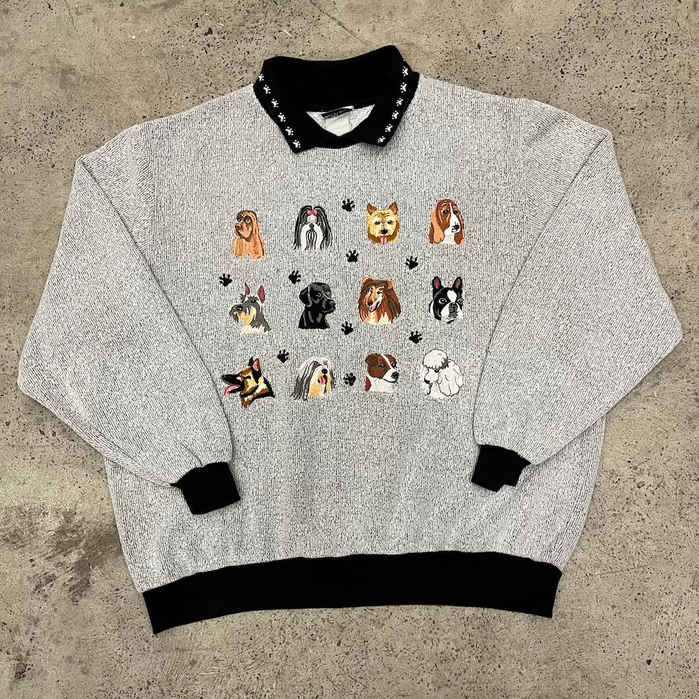 Embroidered dog faces Vintage Sweater