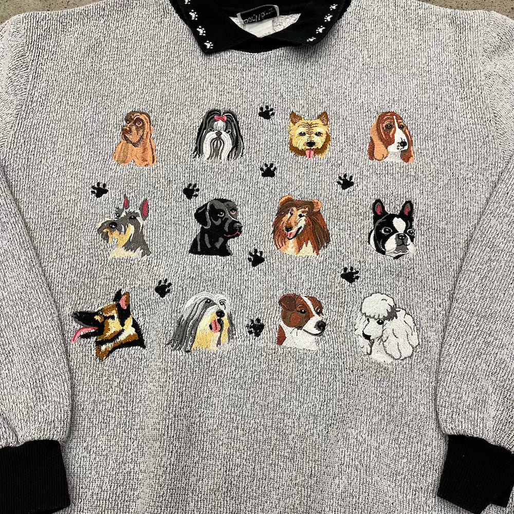 Embroidered dog faces Vintage Sweater