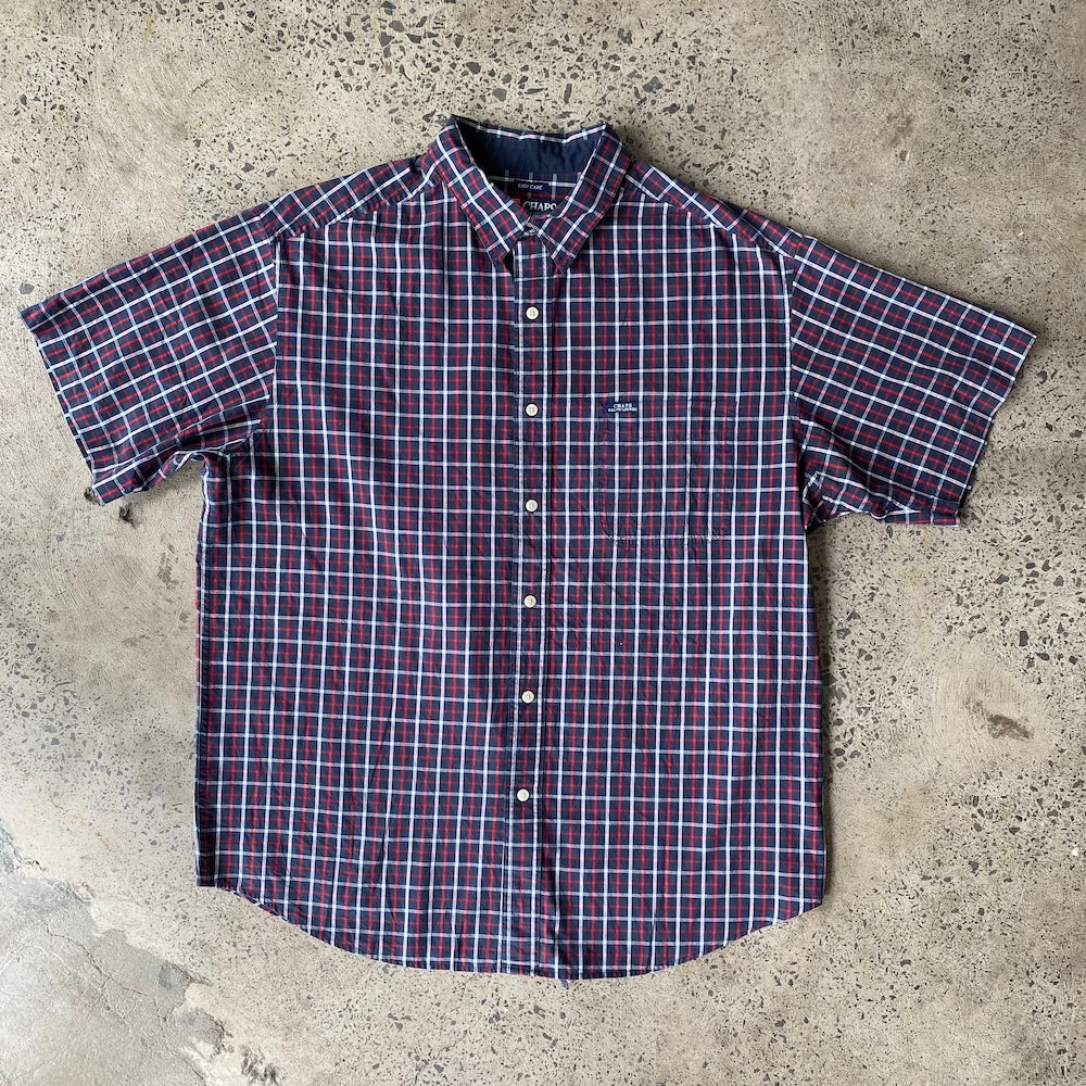 Navy/Red/White Check Chaps Short Sleeve Button Up