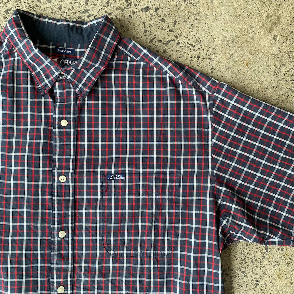 Navy/Red/White Check Chaps Short Sleeve Button Up