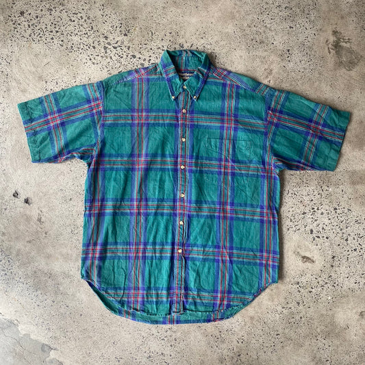 Green/Blue/Red Tartan Short Sleeve Button Up