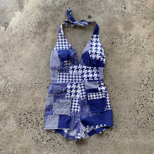 Halter Playsuit White & Navy