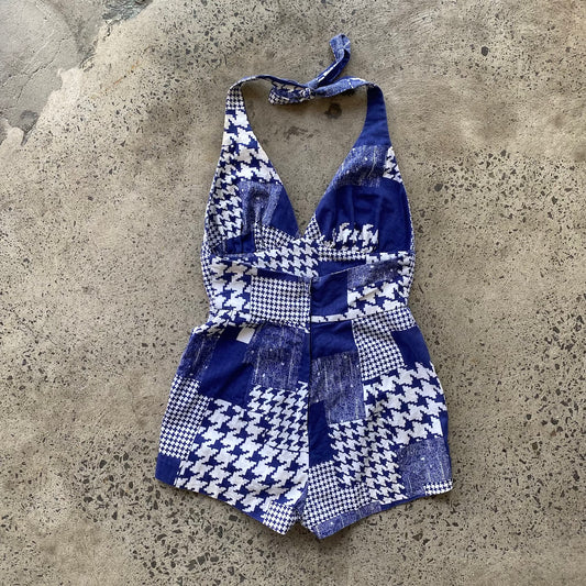 Halter Playsuit White & Navy