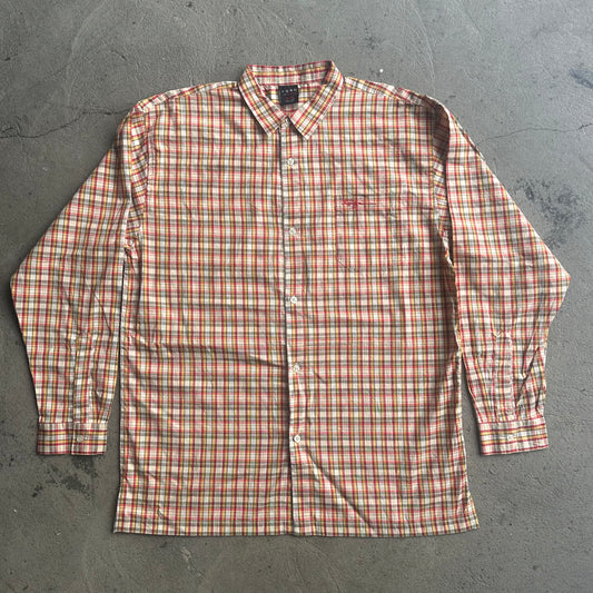 FUBU, Tartan Orange, Red and Yellow Long Sleeve Button Up