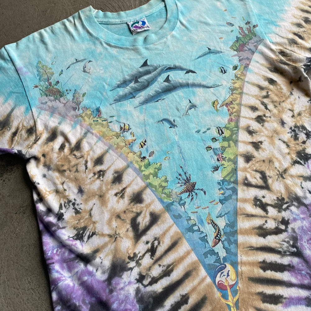 1990 Dolphin Whale Ocean Liquid Blue Vintage T-Shirt