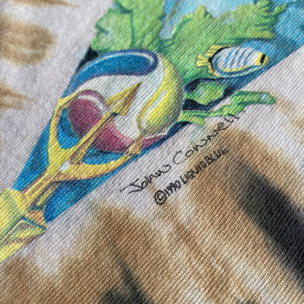 1990 Dolphin Whale Ocean Liquid Blue Vintage T-Shirt