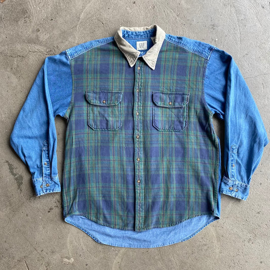 Gap Denim/Plaid Corduriy Collar Long Sleeve Button Up