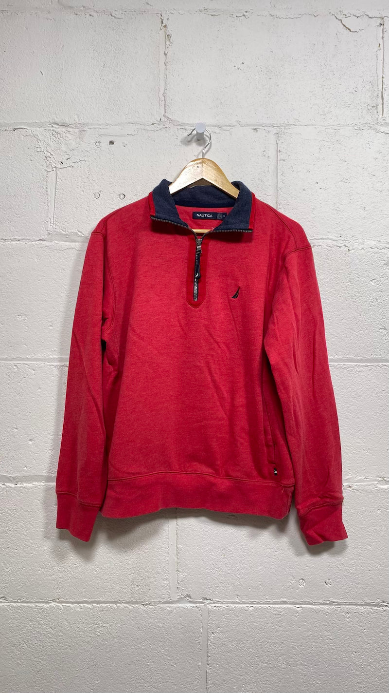 Red Nautica Quarter Zip Vintage Sweater