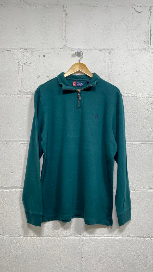 Dark Green Chaps Quarter Zip Vintage Sweater