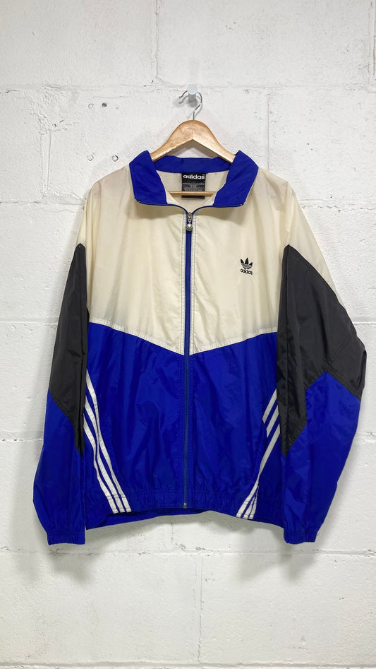 Adidas White/Black & Blue Hooded Vintage Jacket