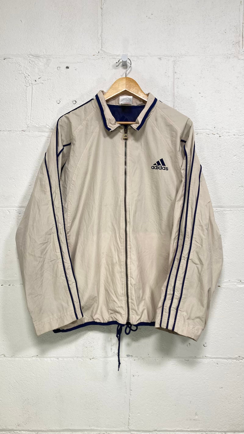 Beige Adidas (navy blue piping) Jacket