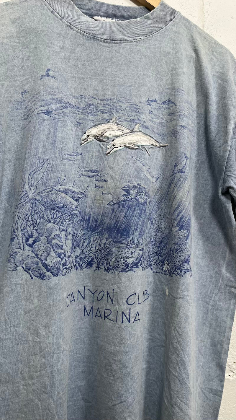 Underwater Embroidered Dolphin Vintage T-Shirt