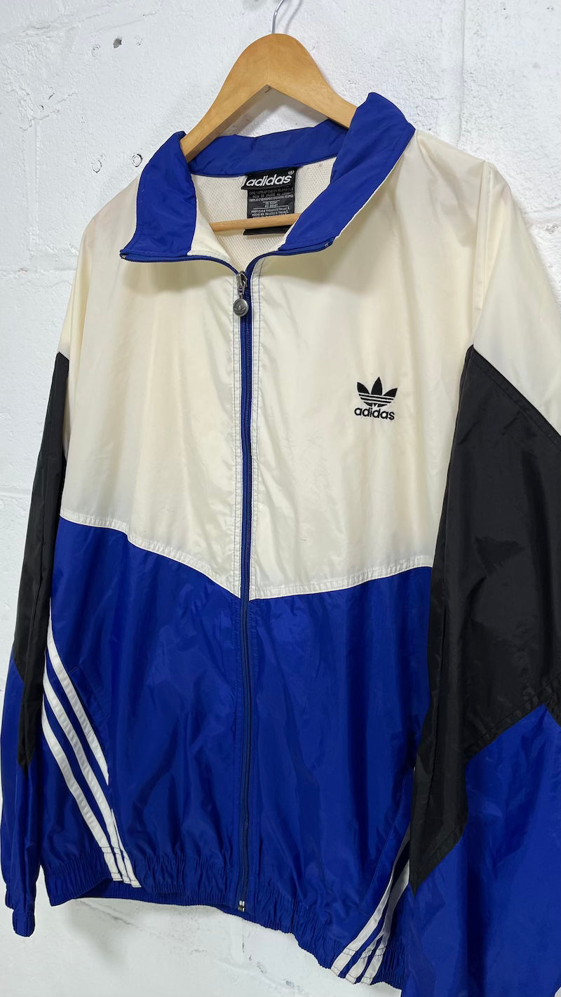 Adidas White/Black & Blue Hooded Vintage Jacket